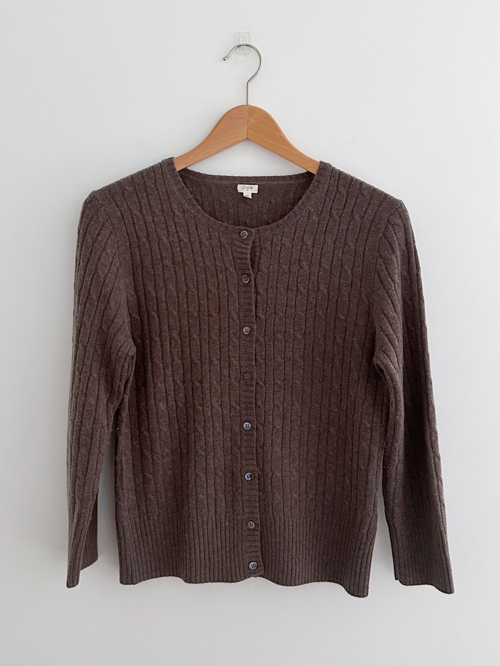 J. Crew Wool Cashmere Cable Knit Cardigan Sweater Brown Preppy Academia Size M